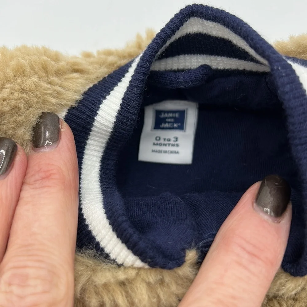 Janie and Jack Teddy Bear Fleece Jacket 0-3M Neutral Cozy Sherpa